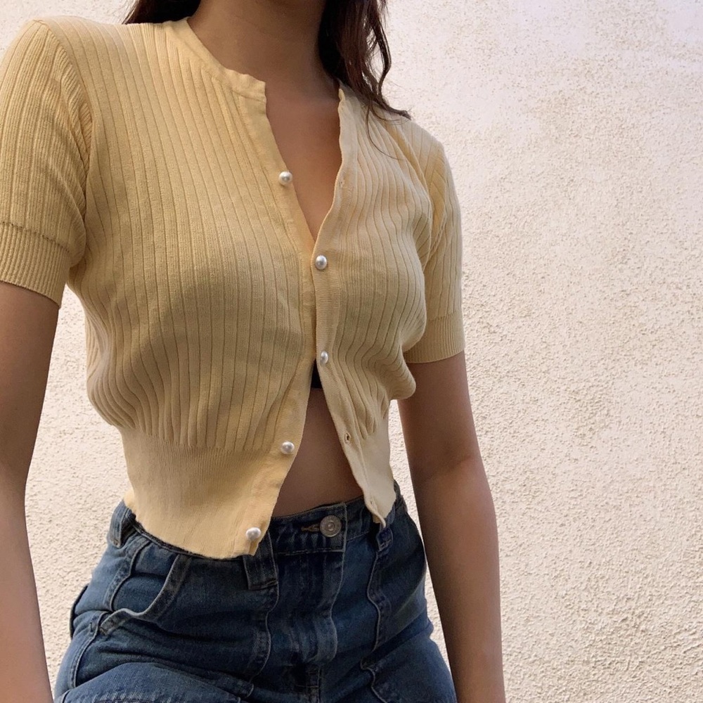 Yellow cropped cardigan top